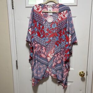 Umgee Floral Patchwork Kimono in Red, Pink & Blue